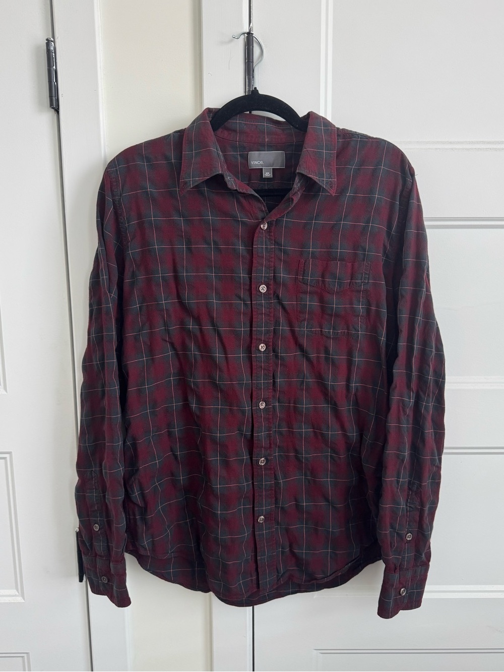 Vince Men’s Plaid Button Down Flannel Long Sleeve Casual Shirt